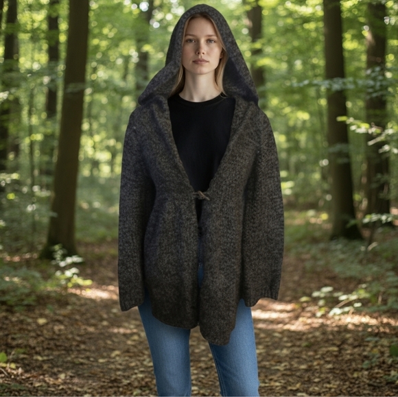 Sophie Max wool blend toggle closure hooded black marled knit cardigan. Sz XS - Picture 12 of 12